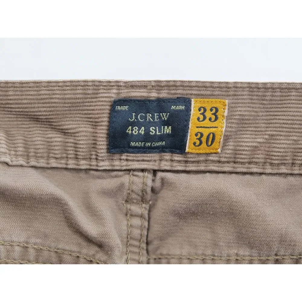 J. Crew 484 Slim Fit Corduroy Pants Mens 33 X 30 Khaki Tan 100% Cotton